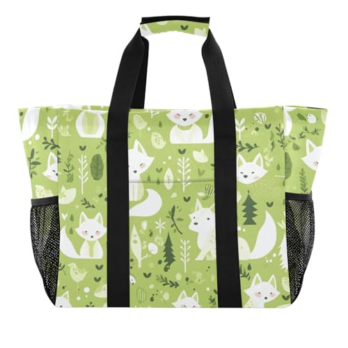 miaozhen Utility Tote Cartoon Dschungel Fuchs fluoreszierendes Grün faltbar wasserabweisend mit Griffen von miaozhen