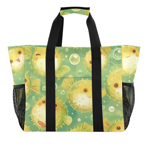 miaozhen Utility Tote Cartoon Puffer Fish Hellgrün faltbar mit Fächern Canvas von miaozhen