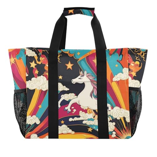 miaozhen Utility Tote Einhörner Regenbogen Stern faltbar mit Taschen Canvas von miaozhen