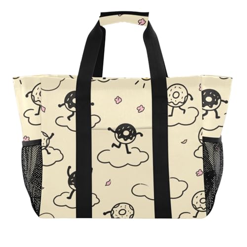 miaozhen Utility Tote Fun Dance Beige Donuts zusammenklappbar sanddichtes Segeltuch von miaozhen