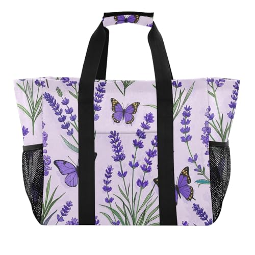 miaozhen Utility Tote Lila Lavendel mit Schmetterlingen, zusammenklappbar mit Fächern, Segeltuch von miaozhen