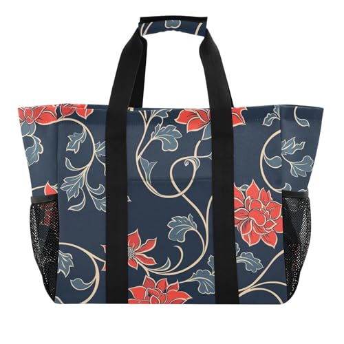 miaozhen Utility Tote Red Traditional Floral Design Collapsable With Pockets Canvas von miaozhen