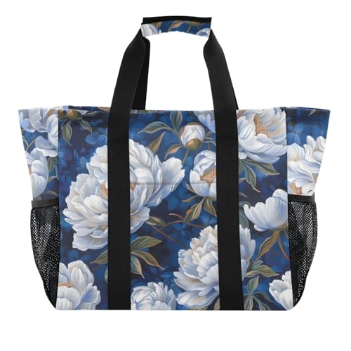 miaozhen Utility Totes Vintage White Peony Flowers Foldable Sandproof Canvas von miaozhen