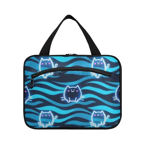 miaozhen Wave Blue Cute Animal Cat Rasiertasche zum Aufhängen, für Herren, Reisen, mit Haken, Designer-Uni für Reisen, Damen, Estuche Para Guardar Maquillaje L, Blaue süße Tierkatze, Modern von miaozhen