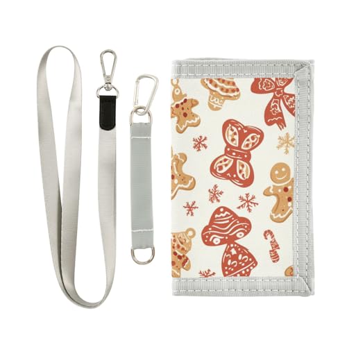 miaozhen Weihnachts-Geldbörse mit Lebkuchenschleife, dreifach gefaltet, Kartenhalter für Damen, minimalistisch, bunt, mit Umhängeband, Cartera Para Hombre, Weihnachtsschleife mit Lebkuchenmotiv, 1 von miaozhen