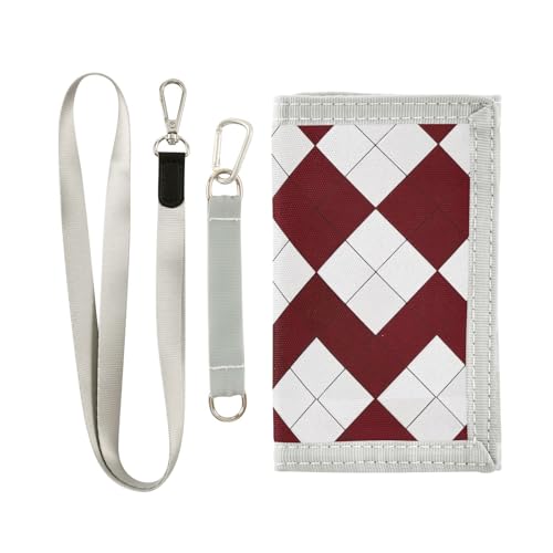 miaozhen Weinrot karierte Rhombus Plaid dreifach gefaltete Tasche Brieftasche für Kreditkarten einzigartige, leichte Herren-Geldbörse mit Umhängeband Carteras Para Hombre, Weinrot kariertes Rautenkaro von miaozhen
