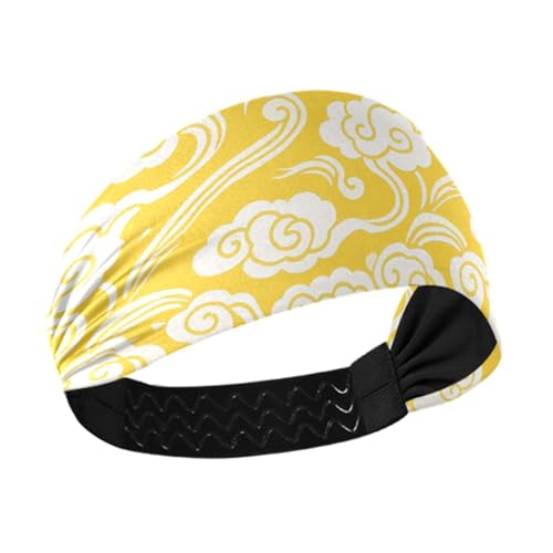 miaozhen Weißes verheißungsvolles Wolkenmuster, gelber Hintergrund, feuchtigkeitsableitende Stirnbänder für Damen, trendig, elastische Kopf-Schweißbänder für Damen, für Tennis, Workout, Basketball von miaozhen