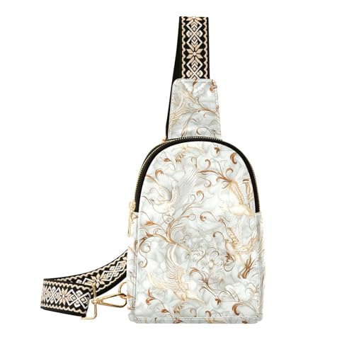 miaozhen William Morris Style Bird Pearl Silver Gold Schulter Bauchtasche süße kleine Taschen für Frauen zum Wandern, William Morris Style Bird Pearl Silver Gold, William Morris Style Bird Pearl von miaozhen