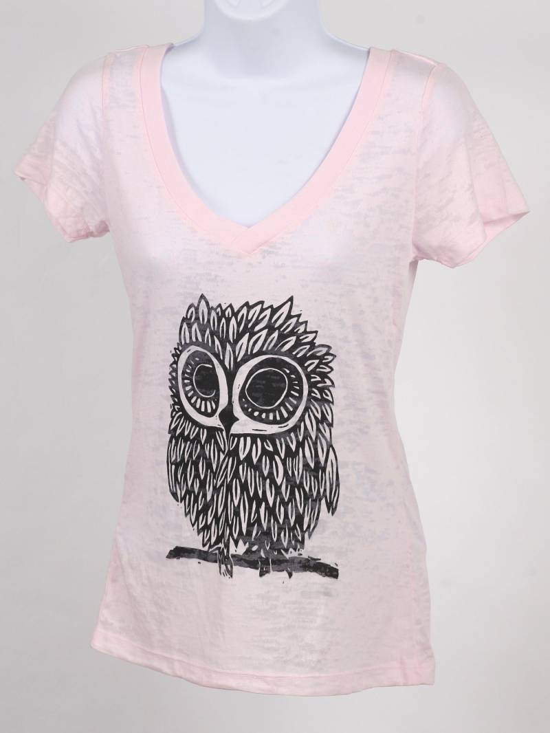 Eule Auf Hellrosa Burnout V-Ausschnitt T-Shirt Sm Md Lg Xl 2Xl von miasunique
