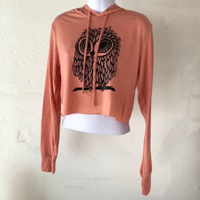 Eule Auf Sonnenuntergang Damen Abgeschnitten Triblend Hoodie, Klein, Mittel, Groß von miasunique