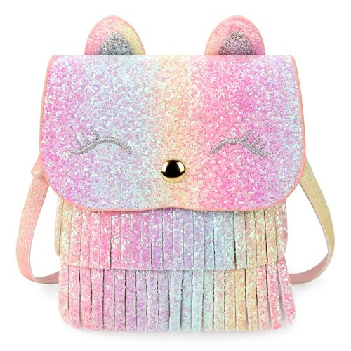 mibasies Katze Geldbörse für Kinder Mädchen Geschenk Kleinkind Crossbody Tasche, Katze Glitzer Regenbogen, Medium (4 von mibasies