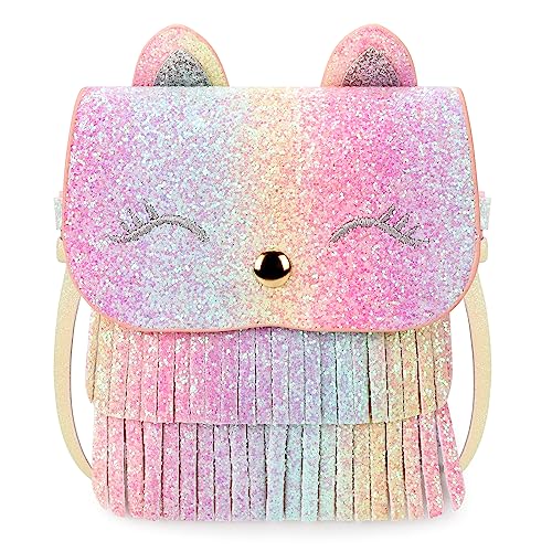 mibasies Katze Geldbörse für Kinder Mädchen Geschenk Kleinkind Crossbody Tasche, Katze Glitzer Rosa Blau Regenbogen, 34 von mibasies