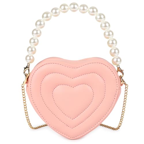 mibasies Little Girls Purse Pearl Heart Purse Shaped Toddler Purse Age 3-8, Pink, Herz von mibasies