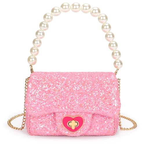 mibasies Kleine Mädchen Geldbörsen Kleinkind Handtasche für Kinder Geschenke für 3-8 Jahre alte Mädchen, Glitzer Hot Pink von mibasies