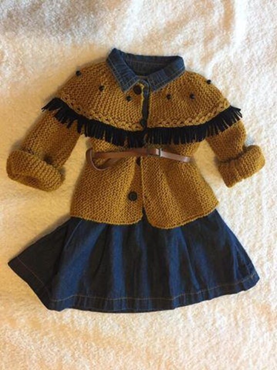 Mädchen-strickjacke, Brauner Plouver, Fransen von micayu