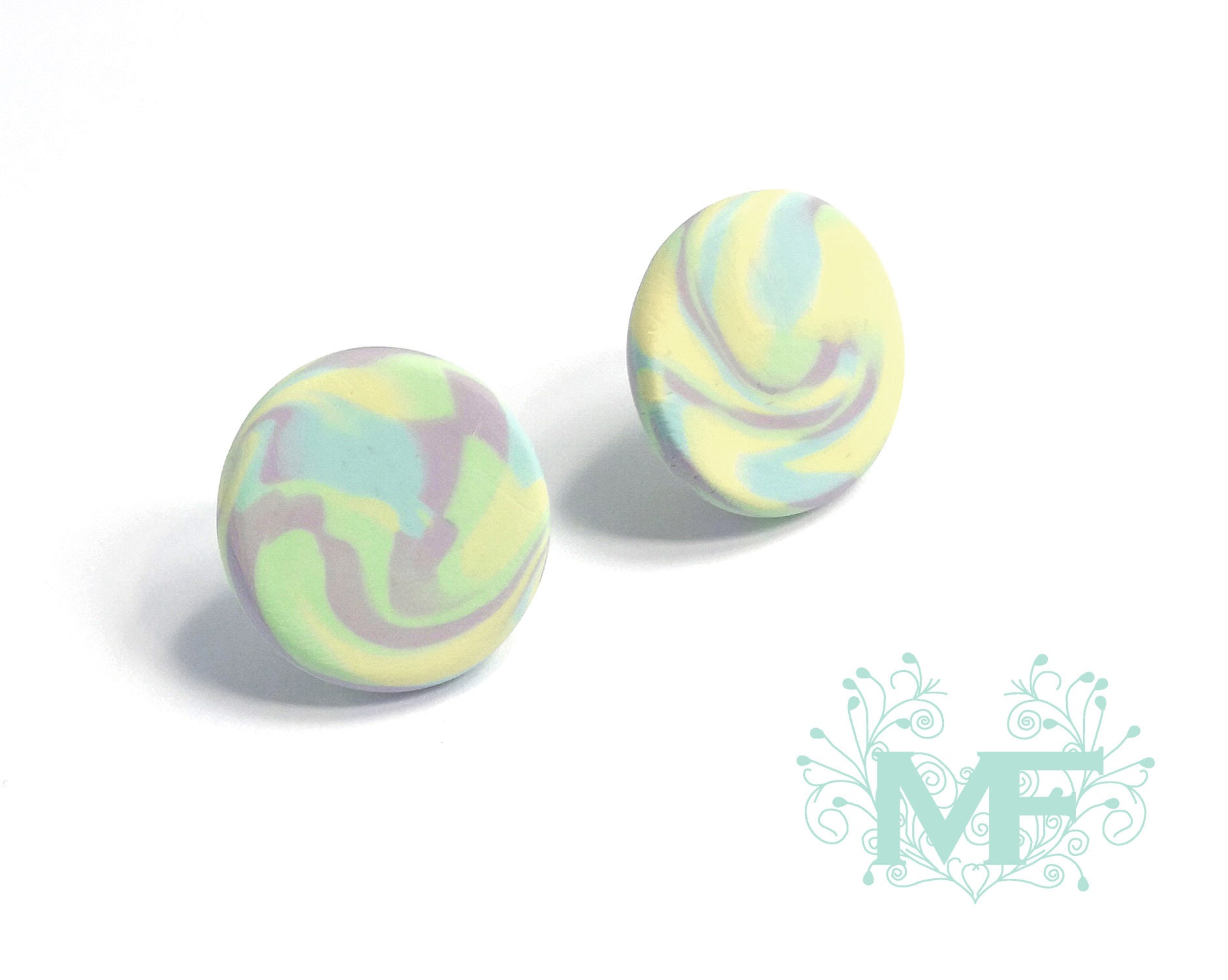 Pastel Swirl Ohrringe Aus Polymer-Ton Handgemachtes Versilbertes Schmuckstück Pastel Swirl Ohrringe Aus Polymer-Ton Handgemachtes Versilbertes Schmuckstück von michellefalcony