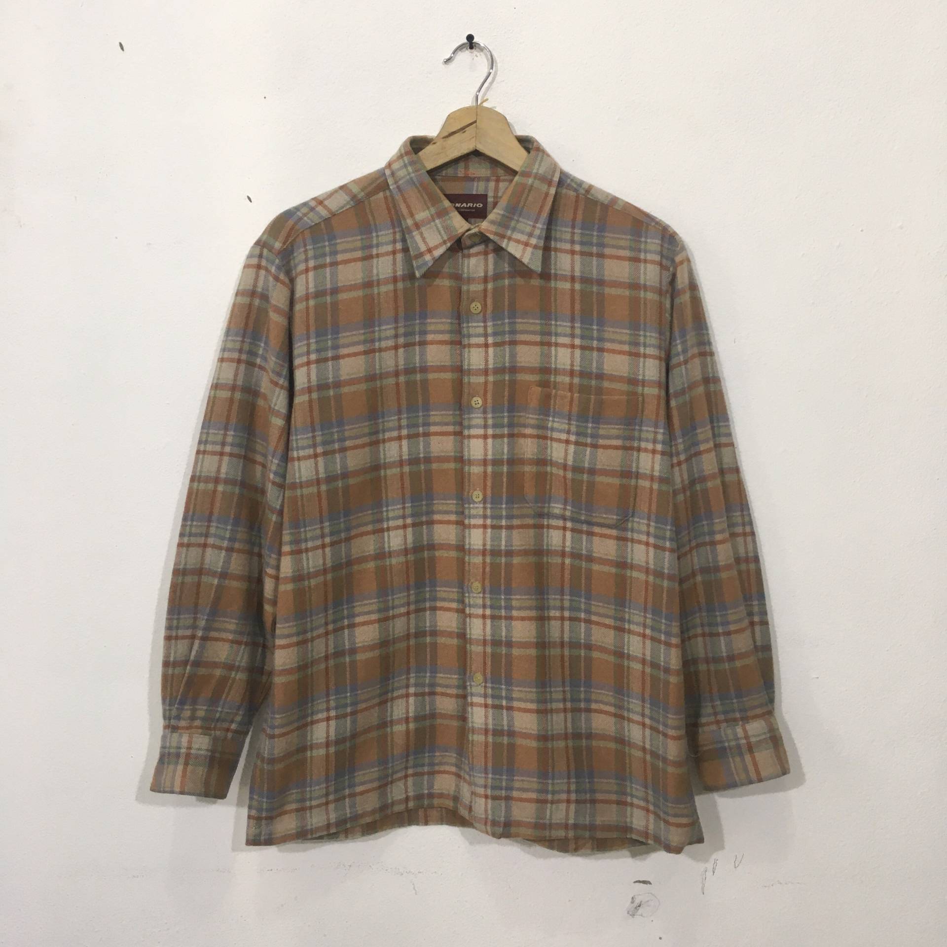 Vintage Bonario Karo Wolle Flanell Medium 1990Er Jahre Button Up Longsleeve Gr.m von michikodaimon