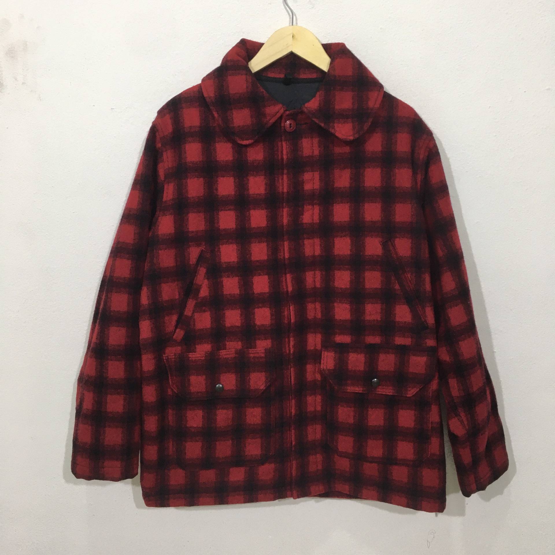 Vintage Woolrich Karierte Tartan Wolljacke Groß 1990Er Jahre Wolle Jacke Rot Größe L von michikodaimon