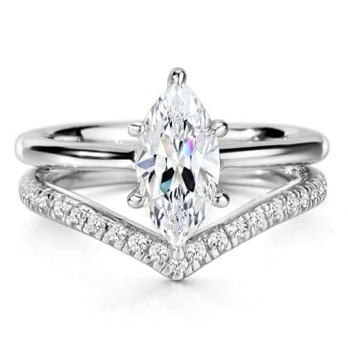 Michooyel S925 1.5 ct Marquise Cut 2in1 Verlobungsringe für Frauen Eheringe Ring Braut Set Sterling Silber Versprechensring für Frauen von Michooyel