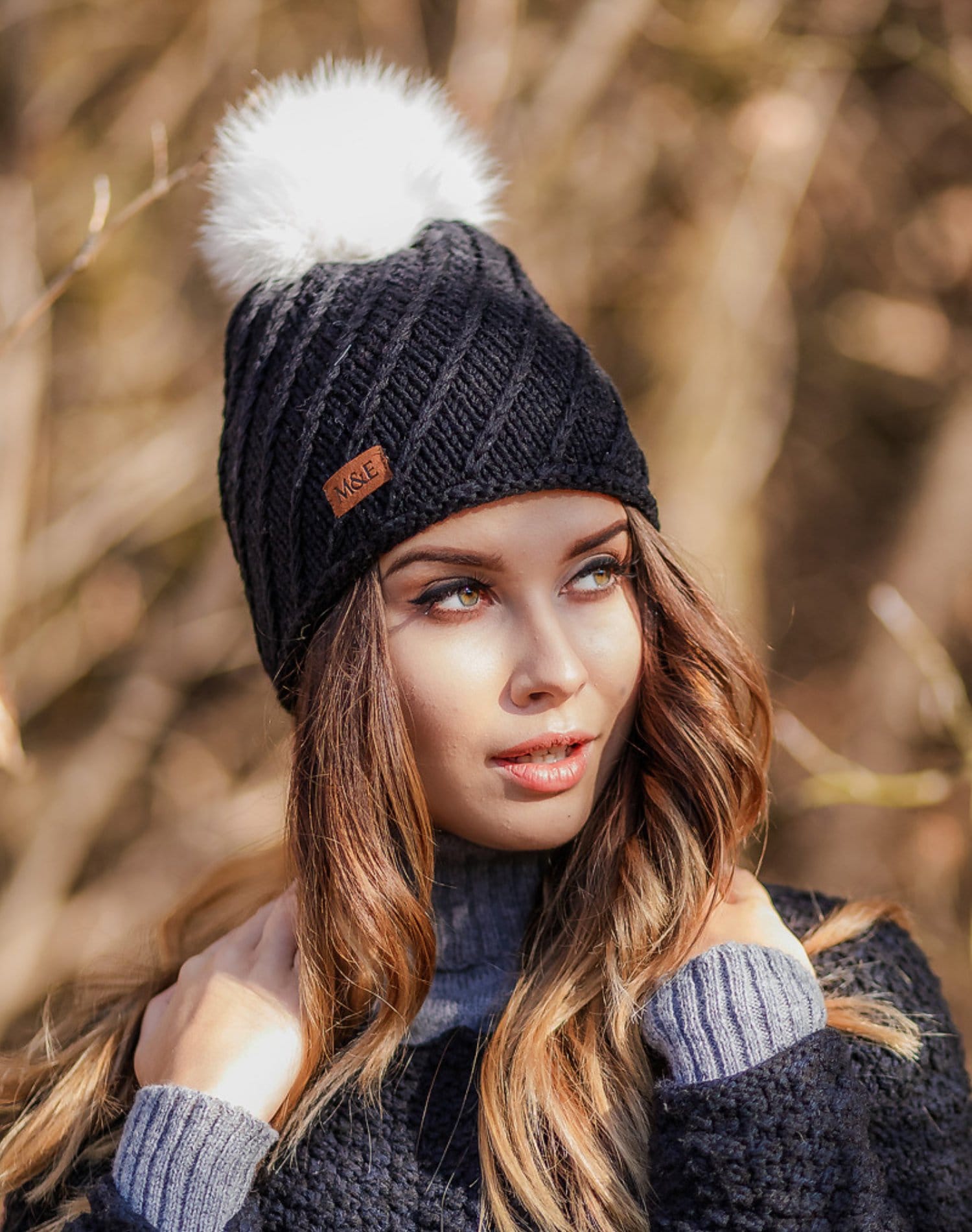 Echtfell Pom Mütze Merino Wolle Beanie Cable Strickmütze Für Frauen Damen Mit Futter Weiß von mieliknitwear