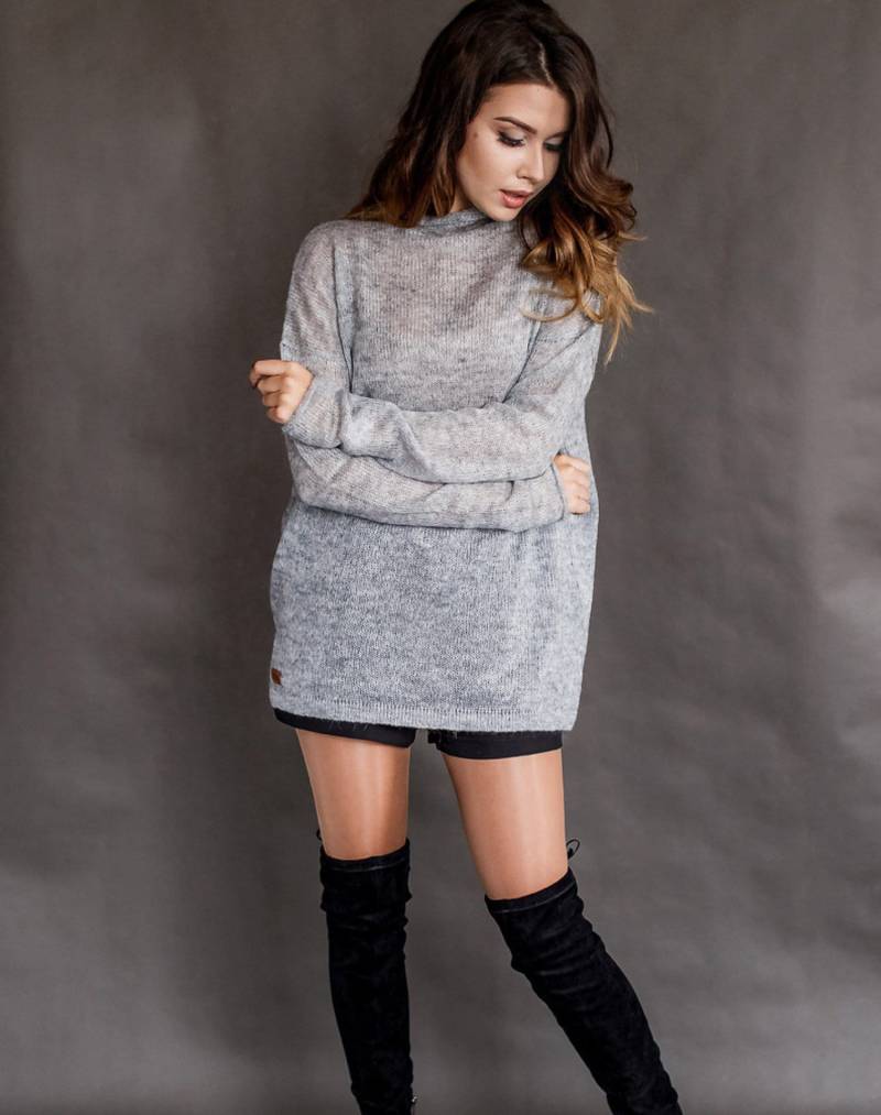 Lockerer Strickpullover Mohair Überdimensionalen Pullover Gray Langen Für Frauen von mieliknitwear