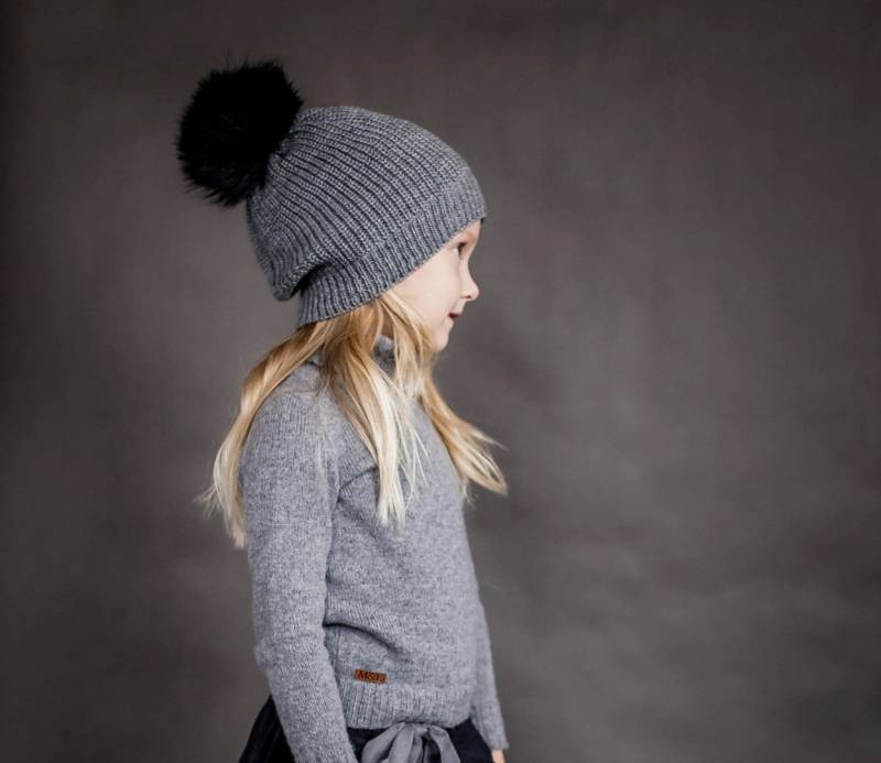 Mädchen Wintermütze, Mütze Mit Baumwollfutter, Aus Merinowolle, Für Kleinkinder, Graue Mütze, Grobstrickmütze von mieliknitwear