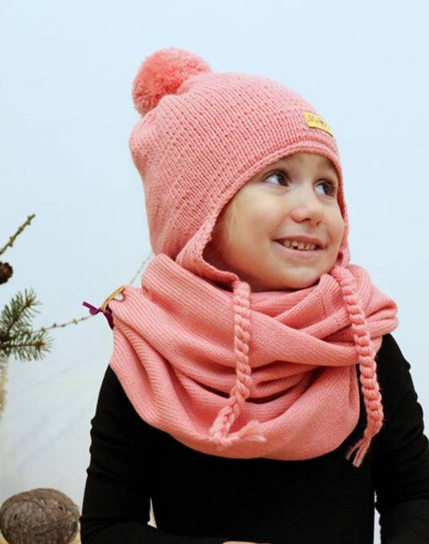 Merino Wolle Gestrickte Wintermütze Für Kinder, Hand Stricken Hut Mit Futter, Kinder Chullo Hut, Rosa Pom Mütze Ohr Klappe Strickmütze von mieliknitwear