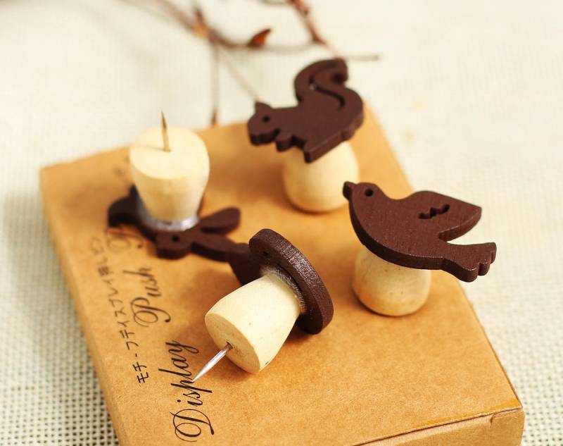 Tier Holz Pinnnadel Set Dekorative Reißnägel | 4 Stück von mieryaw