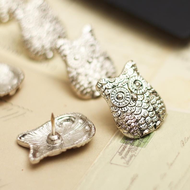 Versilberte Eulen Reißnägel Zink Legierung Pinnnadeln | 5 Stück von mieryaw
