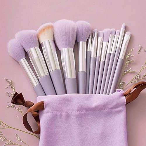 n/a 13-teiliges Set weicher, flauschiger Make-up-Pinsel for Kosmetik Foundation Blush Powder Lidschatten-Misch-Make-up-Pinsel-Werkzeuge (Color : Purple with bag) von mifdojz