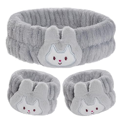 3pcs Cute Spa Facial Headband Women Makeup Headband Girls Washing Face Headband Soft Cute Microfiber Spa Wrist Washband Grey Ladies Spa Hair Wraps Headbands for Washing Face Shower Makeup Bath von mifengda