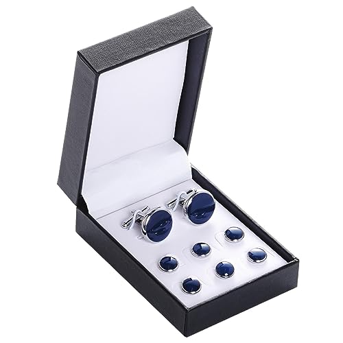 Smoking-Knöpfe und Manschettenknöpfe-Set, Herren-Manschettenknöpfe und Manschettenknöpfe, Edelstahl, Smoking-Knöpfe mit Box für Smoking, Hemden, Hochzeit, Business-Geschenk, Blau von mifengda