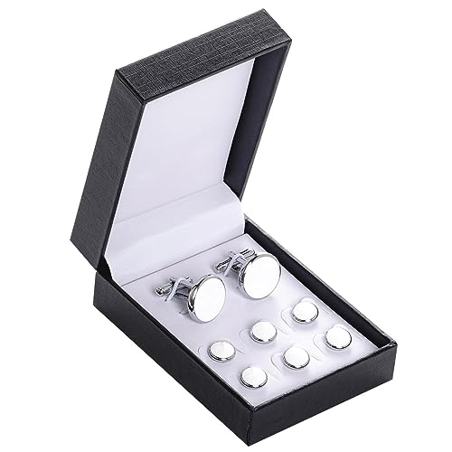 Smoking-Knöpfe und Manschettenknöpfe-Set, Herren-Manschettenknöpfe und Manschettenknöpfe, Edelstahl, Smoking-Knöpfe mit Box für Smoking, Hemden, Hochzeit, Business-Geschenk, Weiß von mifengda