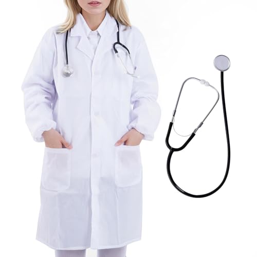 mifengdaer Halloween Wissenschaftler Doktor Kostüm Damen Herren Halloween Weiß Langarm Laborkittel mit Stethoskop für Wissenschaft Arzt Krankenschwester, weiß, 4X-Large mifengdaer Halloween Wissenschaftler Doktor Kostüm Damen Herren Halloween Weiß Langarm Laborkittel mit Stethoskop für Wissenschaft Arzt Krankenschwester, weiß, 4X-Large von mifengdaer