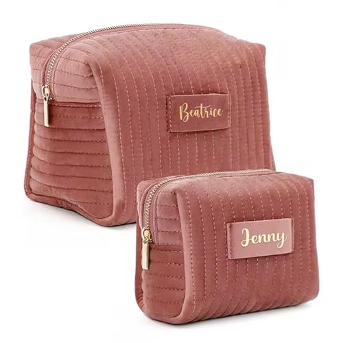 Miguha 1 Stück personalisierte Kosmetiktasche mit Namen, Schminktasche, Samt, Reise-Toilettenartikel-Organizer, Brautjungfern-Hochzeitsgeschenk for Sie(Pink,17x12x9 cm) von miguha