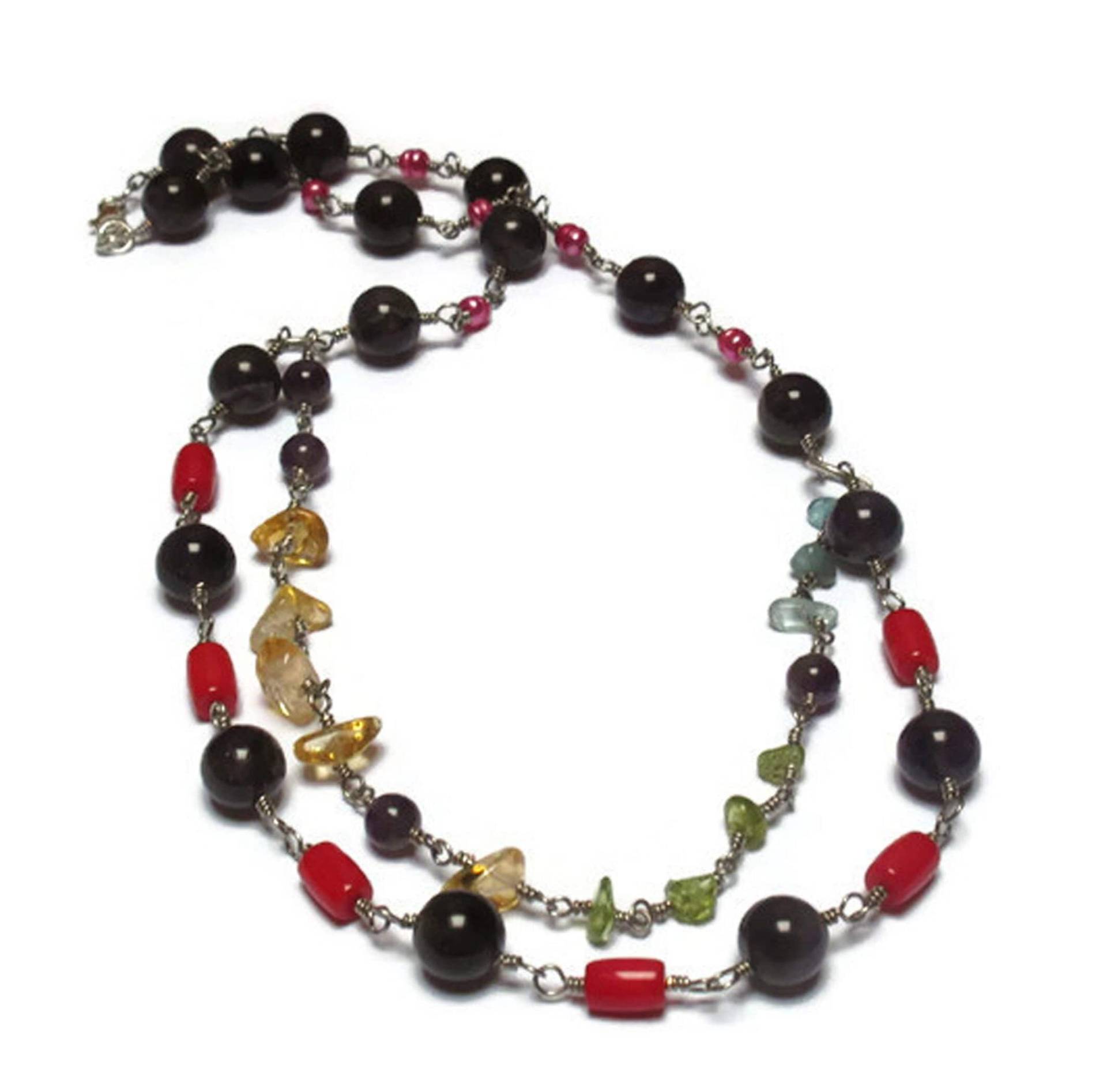 Amethyst, Citrin & Koralle Edelstein Halskette Sterling Silber Verschluss Amethyst, Citrin & Koralle Edelstein Halskette Sterling Silber Verschluss von mihacreation