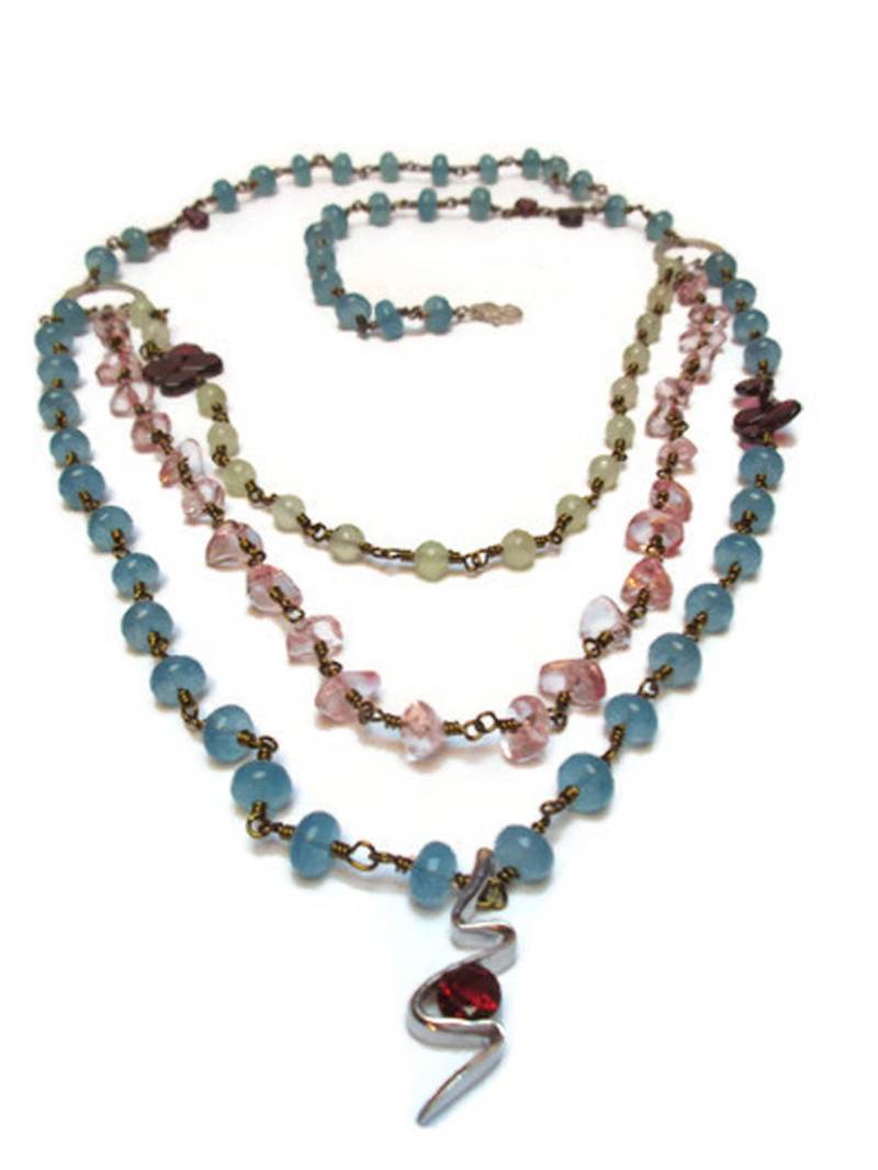 Edelstein Anhänger Aus Blauer Jade, Prehnit, Cherryquarz & Sterling Silber von mihacreation