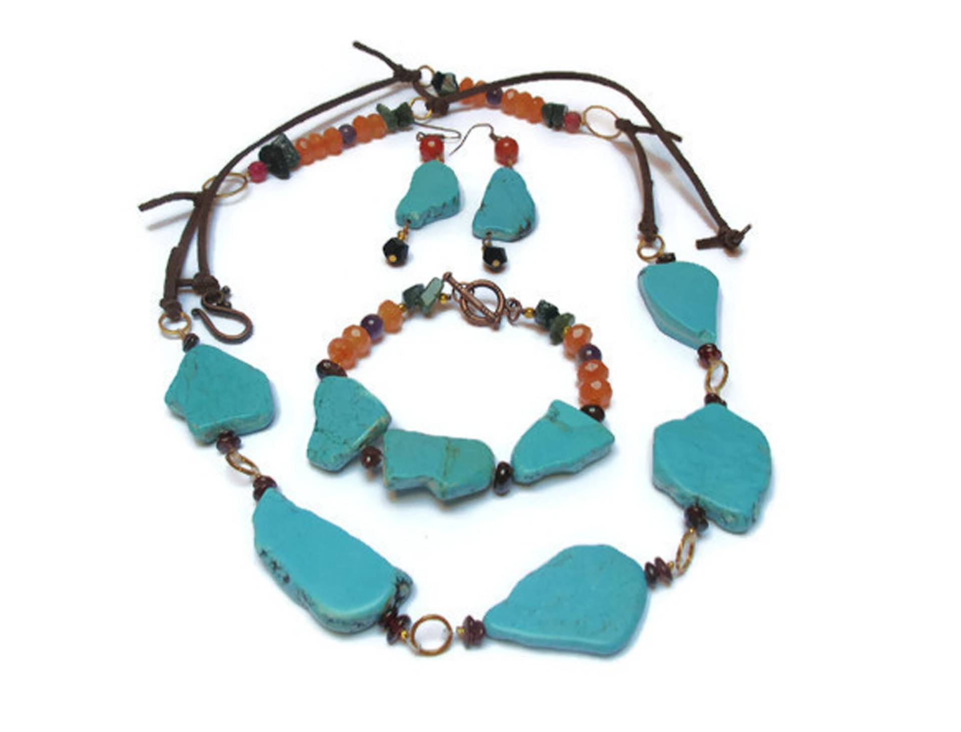 Howlith Jade Amethyst Schmuck Set Boho Style Kette, Armband & Ohrringe Howlith Jade Amethyst Schmuck Set Boho Style Kette, Armband & Ohrringe von mihacreation