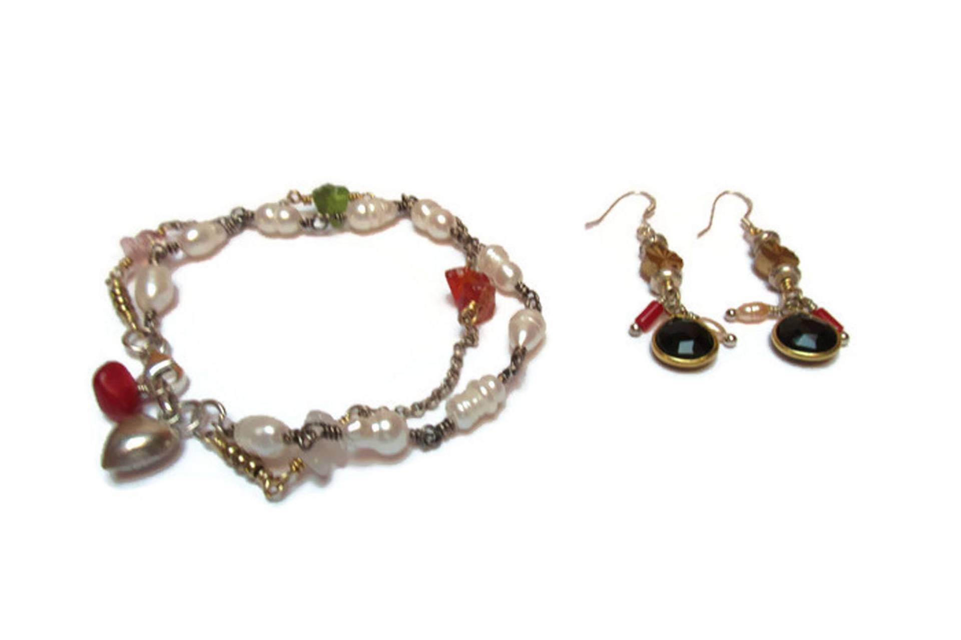 Perlen Edelstein Schmuck Set Sterling Silber Armband & Ohrringe Perlen Edelstein Schmuck Set Sterling Silber Armband & Ohrringe von mihacreation