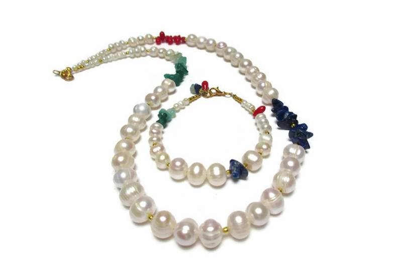 Perlenschmuck Set Achat, Koralle & Sodalith Halskette Armband Perlenschmuck Set Achat, Koralle & Sodalith Halskette Armband von mihacreation
