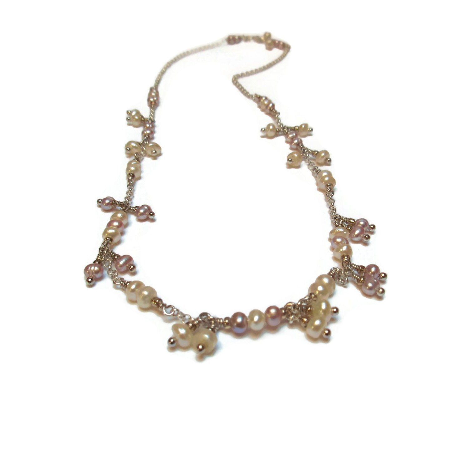 Süßwasser Perlen Halskette Sterling Silber Kette, Zarte Hochzeits Schmuck Süßwasser Perlen Halskette Sterling Silber Kette, Zarte Hochzeits Schmuck von mihacreation