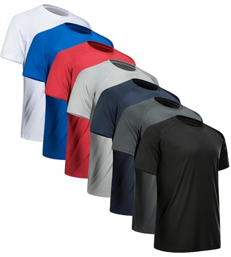 miijoory 7er Pack Sport Tshirts Herren Funktionsshirt Sportshirt Schnelltrocknend Atmungsaktiv Fitnessshirt Trainingsshirt Herren Laufshirt Kurzarm(3XL) von miijoory