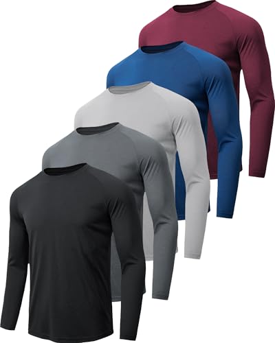 miijoory Herren Langarmshirt T-Shirts,Atmungsaktiv SchnellTrockened Langarm Sportshirt,UV Schutz Funktionsshirt Laufshirts,Gym Running Tops Outdoor Workout Fitness Oberteil für Männer 5 Pack -XXL von miijoory