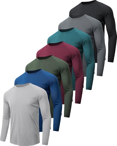 miijoory Herren Langarmshirt T-Shirts,Atmungsaktiv SchnellTrockened Langarm Sportshirt,UV Schutz Funktionsshirt Laufshirts,Gym Running Tops Outdoor Workout Fitness Oberteil für Männer 7 Pack -XL von miijoory
