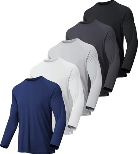 miijoory Herren Langarmshirt T-Shirts,Atmungsaktiv SchnellTrockened Langarm Sportshirt,UV Schutz Funktionsshirt Laufshirts,Gym Running Tops Outdoor Workout Fitness Oberteil für Männer 5 Pack -XXL von miijoory