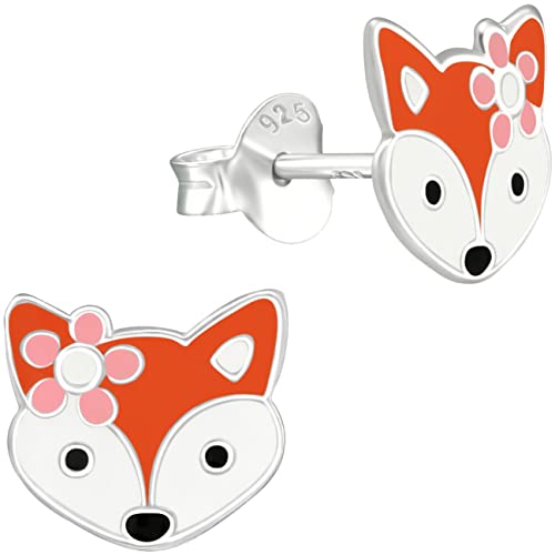 miimago Kinder Ohrringe Fuchsmädchen mit Schleife 925 Sterling Silber orange Mädchen Ohrstecker Fuchs Schmuckgeschenk von miimago