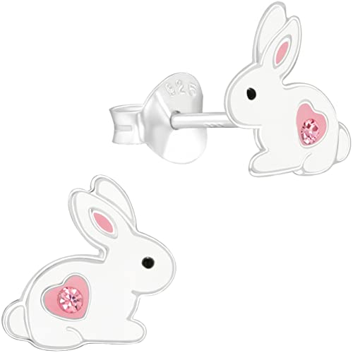 miimago Kinder Ohrringe Häschen mit Glitzer Kristallen 925 Sterling Silber rosa weiß Mädchen Ohrstecker Hasen Schmuckgeschenk von miimago