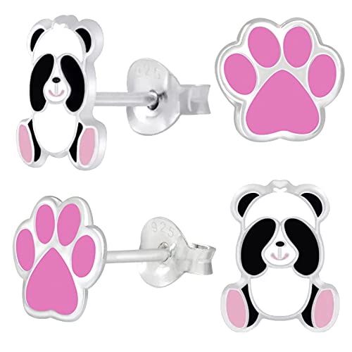 miimago 2 Paar Kinder Ohrringe Silber 925 Mädchen Panda Pfoten rosa Ohrstecker Stecker Pandabär Schmuck Geschenke für Mädchen von miimago