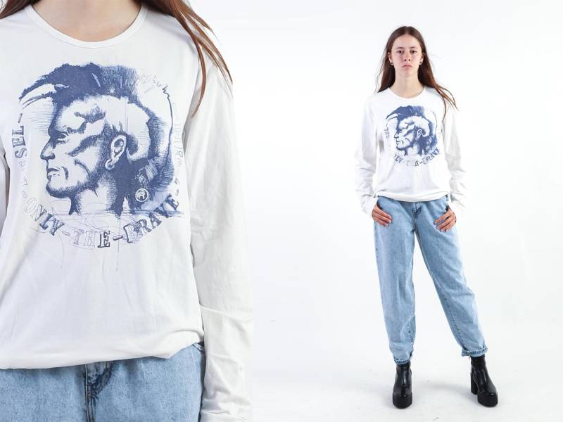 80Er Diesel Sweatshirt Vintage 1980Er Jahre Weiß Blau Crewneck Grafik 90Er Pullover Sport Männer Hipster Retro Streetwear Medium L von mijumaju