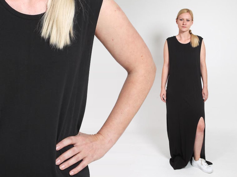 Schwarzes Maxi Kleid 90Er Jahre Schlitzkleid Minimalistisch Goth Boho Raw Edge Slouchy Hipster Ärmellos Grunge Abend Langes Sommerkleid 1990S von mijumaju